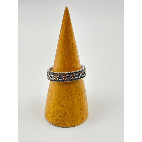 Black Spinel Eternity Ring 925 Sterling Silver Rhodium-Plated Size 10 - Picture 9 of 9